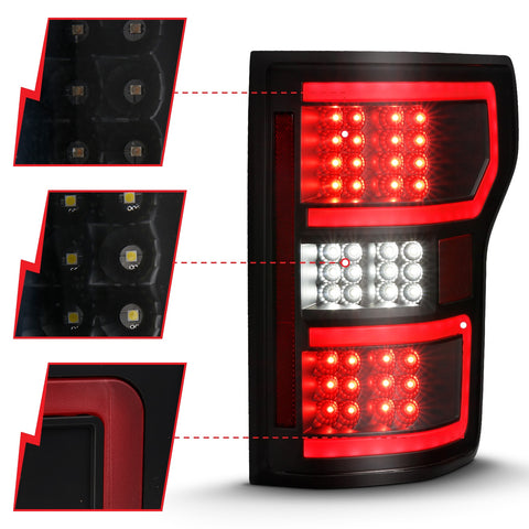 ANZO USA LED Tail Lights LED TAILLIGHT BLACK (RED LIGHT BAR) (W/ SEQUENTIAL) Pair