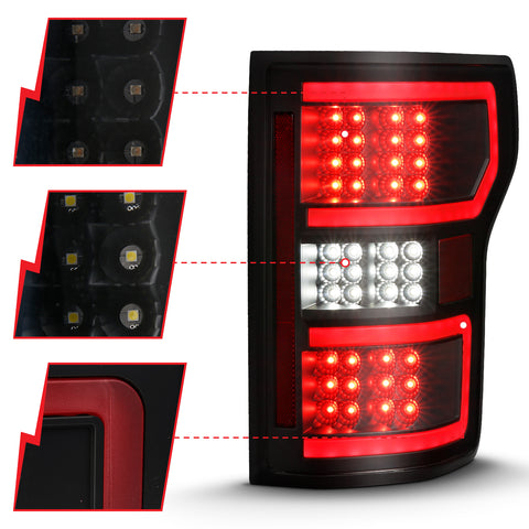 ANZO USA LED Tail Lights LED TAILLIGHT BLACK (RED LIGHT BAR) (W/ SEQUENTIAL) Pair