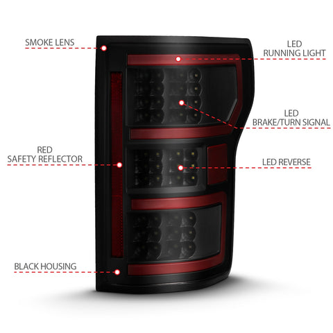 ANZO USA LED Tail Lights LED TAILLIGHT BLACK (RED LIGHT BAR) (W/ SEQUENTIAL) Pair