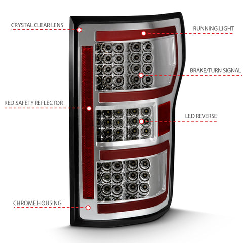 ANZO USA LED Tail Lights LED TAILLIGHT CHROME (RED LIGHT BAR) (W/ SEQUENTIAL) Pair