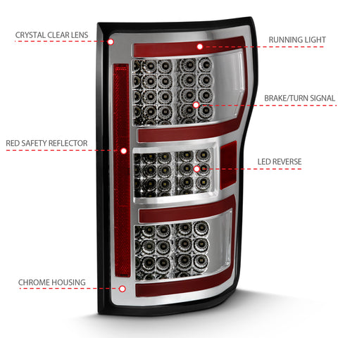 ANZO USA LED Tail Lights LED TAILLIGHT CHROME (RED LIGHT BAR) (W/ SEQUENTIAL) Pair