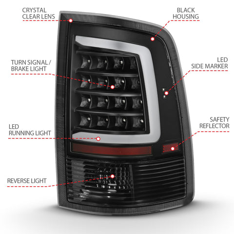 Anzo USA Tail Light Assembly; LED; Clear Lens; Black Housing; w/Plank Style Design; Pair;