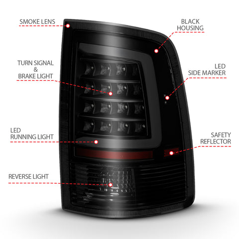 ANZO USA Tail Light Assembly; LED; Black Housing; Smoke Lens; Pair
