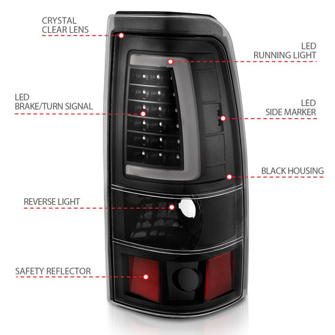 Anzo USA Tail Light Assembly; LED; Clear Lens; Black; Pair;