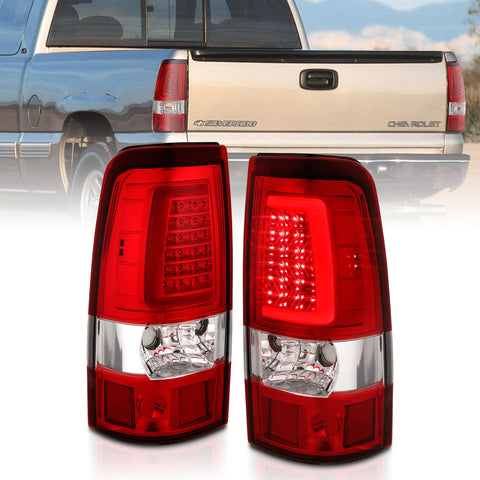 ANZO USA Tail Light Assembly; LED; Chrome Housing; Red/Clear Lens; Pair