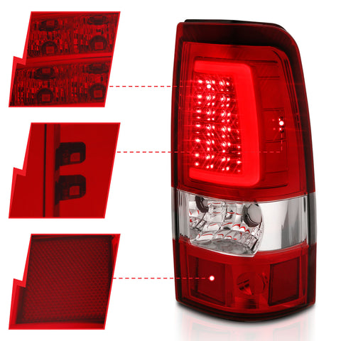 ANZO USA Tail Light Assembly; LED; Chrome Housing; Red/Clear Lens; Pair