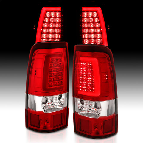 ANZO USA Tail Light Assembly; LED; Chrome Housing; Red/Clear Lens; Pair