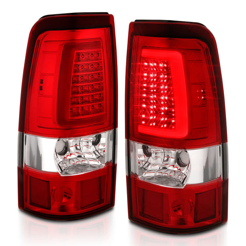 ANZO USA Tail Light Assembly; LED; Chrome Housing; Red/Clear Lens; Pair