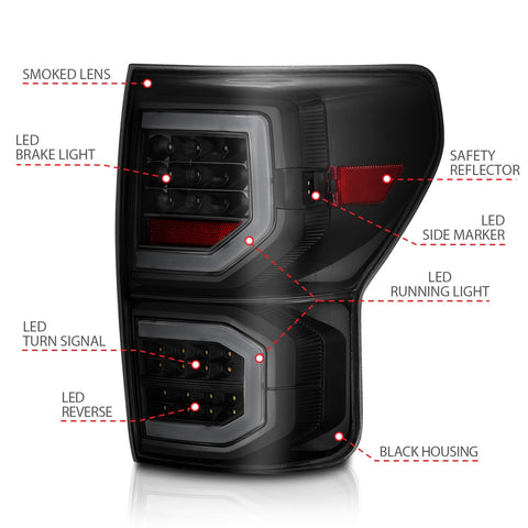 ANZO USA Tail Light Assembly; LED; Black Housing; Smoke Lens; Pair