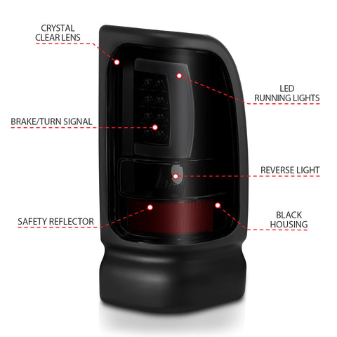 Anzo USA Tail Light Assembly; LED; Smoke Lens; Black Housing; Pair;