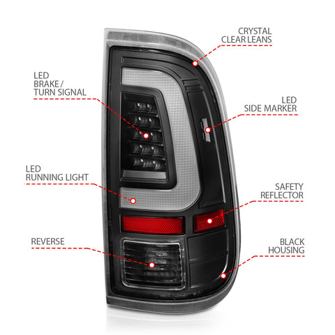 Anzo USA Tail Light Assembly; LED; Clear Lens; Black Housing; Pair;
