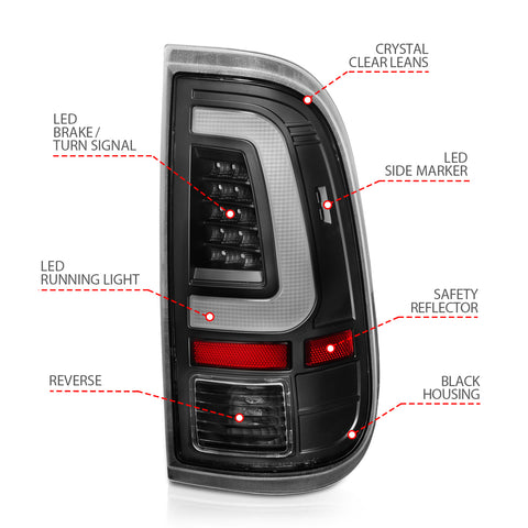 Anzo USA Tail Light Assembly; LED; Clear Lens; Black Housing; Pair;