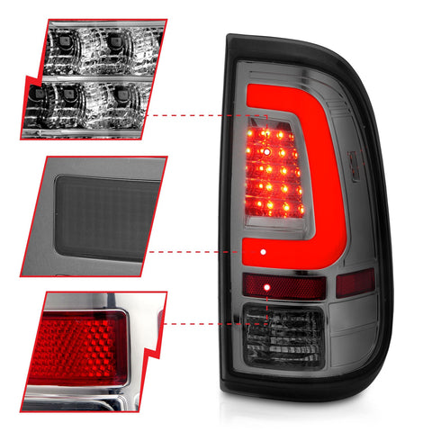 ANZO USA Tail Light Assembly; LED; Chrome Housing; Smoke Lens; Pair