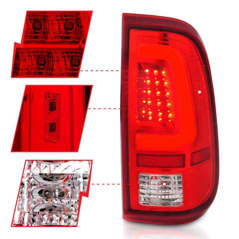 Anzo USA Tail Light Assembly; LED; Red/Clear Lens; Chrome Housing; Pair;