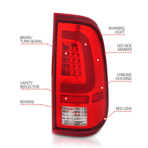 Anzo USA Tail Light Assembly; LED; Red/Clear Lens; Chrome Housing; Pair;