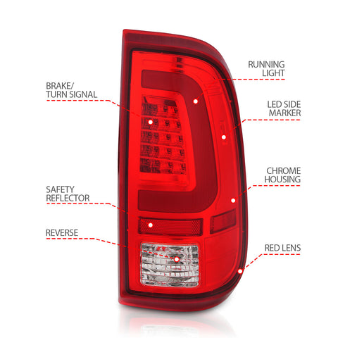 Anzo USA Tail Light Assembly; LED; Red/Clear Lens; Chrome Housing; Pair;