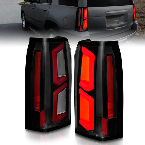 ANZO USA Tail Light Assembly; LED; w/ Light Bar Style; Black Housing; Smoke Lens; Pair