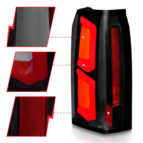 ANZO USA Tail Light Assembly; LED; w/ Light Bar Style; Black Housing; Smoke Lens; Pair