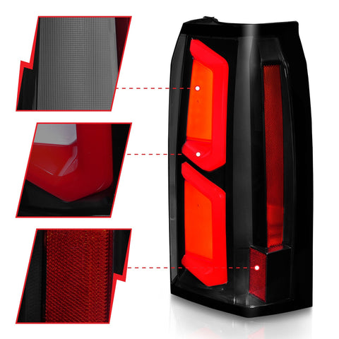 ANZO USA Tail Light Assembly; LED; w/ Light Bar Style; Black Housing; Smoke Lens; Pair