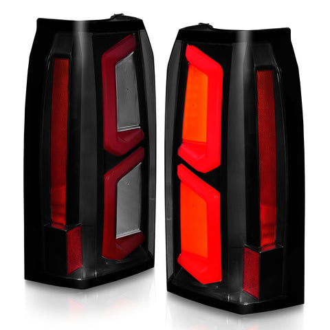 ANZO USA Tail Light Assembly; LED; w/ Light Bar Style; Black Housing; Smoke Lens; Pair
