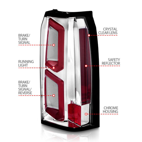 Anzo USA Tail Light Assembly; LED; Clear Lens; Chrome Housing; w/Light Bar; Pair;