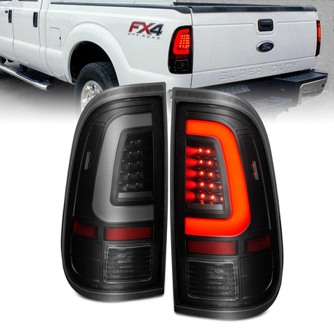 ANZO USA Tail Light Assembly; LED; w/ Light Bar Style; Black Housing; Smoke Lens; Pair