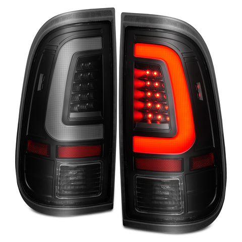 ANZO USA Tail Light Assembly; LED; w/ Light Bar Style; Black Housing; Smoke Lens; Pair