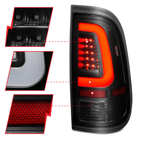 ANZO USA Tail Light Assembly; LED; w/ Light Bar Style; Black Housing; Smoke Lens; Pair