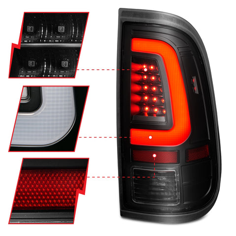 ANZO USA Tail Light Assembly; LED; w/ Light Bar Style; Black Housing; Smoke Lens; Pair