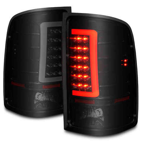 ANZO USA Tail Light Assembly; LED; w/ Light Bar Style; Black Housing; Smoke Lens; Pair