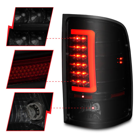 ANZO USA Tail Light Assembly; LED; w/ Light Bar Style; Black Housing; Smoke Lens; Pair