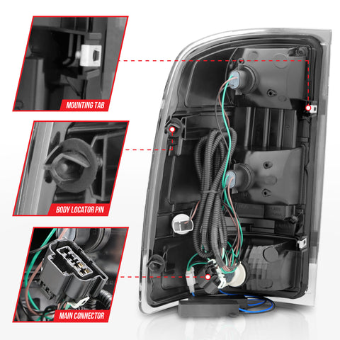 ANZO USA Tail Light Assembly; LED; w/ Light Bar Style; Black Housing; Smoke Lens; Pair
