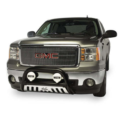 Westin Ultimate Bull Bar; 3 in. Dia.; Black Steel; w/Stainless Steel Skid Plate;