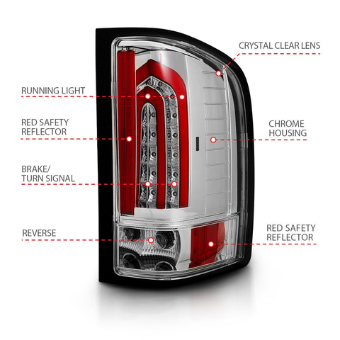 Anzo USA Tail Light Assembly; LED; Chrome Lens; Pair;