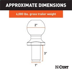 CURT 2in. Trailer Ball (1in. x 3in. Shank; 6;000 lbs.; Chrome)