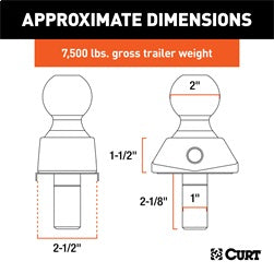 CURT RockerBall 2in. Cushion Hitch Trailer Ball (1in. Shank; 7;500 lbs.)