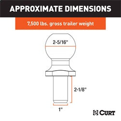 CURT 2-5/16in. Trailer Ball (1in. x 2-1/8in. Shank; 7;500 lbs.; Stainless)