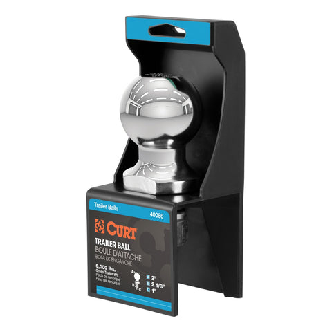 CURT 2in. Trailer Ball (1in. x 2-1/8in. Shank; 6;000 lbs.; Chrome; Packaged)