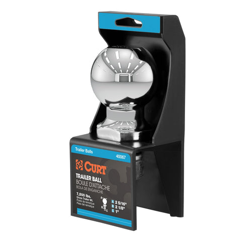 CURT 2-5/16in. Trailer Ball (1in. x 2-1/8in. Shank; 7;500 lbs.; Chrome; Packaged)