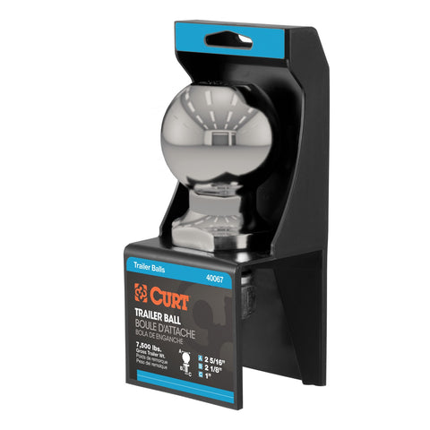 CURT 2-5/16in. Trailer Ball (1in. x 2-1/8in. Shank; 7;500 lbs.; Stainless; Packaged)