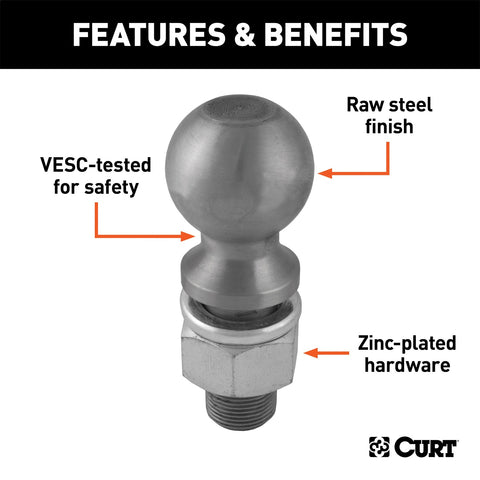 CURT 2-5/16in. Trailer Ball (1-1/4in. x 2-5/8in. Shank; 2in. Rise; 25;000 lbs.; Raw S