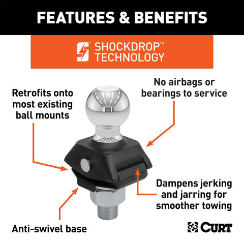 CURT RockerBall 2in. Cushion Hitch Trailer Ball (1in. Shank; 7;500 lbs.)