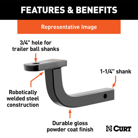 CURT Class 2 Ball Mount (1-1/4in. Shank; 3;500 lbs.; 5in. Rise; 9-5/8in. Long)