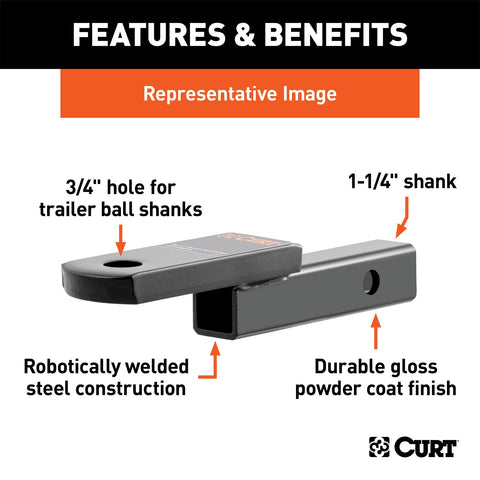 CURT Class 1 Ball Mount (1-1/4in. Shank; 2;000 lbs.; 1-1/4in. Drop; 6-3/4in. Long)