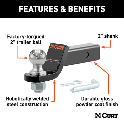 CURT Loaded Ball Mount with 2in. Ball (2in. Shank; 7;500 lbs.; 2in. Drop)