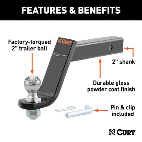 CURT Loaded Ball Mount with 2in. Ball (2in. Shank; 7;500 lbs.; 6in. Drop)