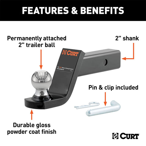 CURT Fusion Ball Mount with 2in. Ball (2in. Shank; 7;500 lbs.; 4in. Drop)