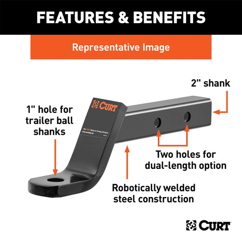 CURT Dual-Length Ball Mount (2in. Shank; 7;500 lbs.; 4in. Drop; 8-1/8in. or 11-1/8in.