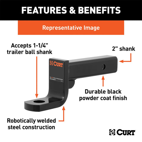 CURT Class 4 Ball Mount (2in. Shank; 10;000 lbs.; 4in. Drop; 9-3/8in. Long)