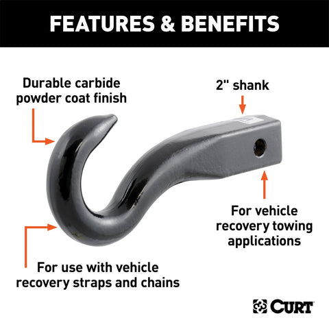 CURT CURT 45500 Forged Tow Hook Trailer Hitch Ball Mount; Fits 2-Inch Receiver